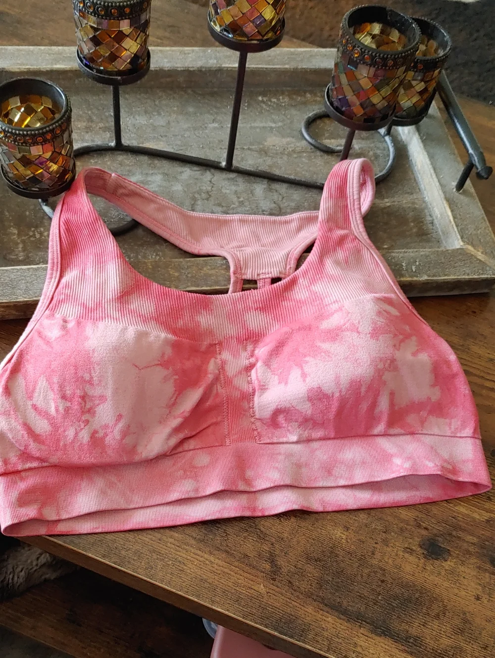 Pink Tye Dye MTA Pro XL Padded Wirefree Sexy Strappy Sports Bra